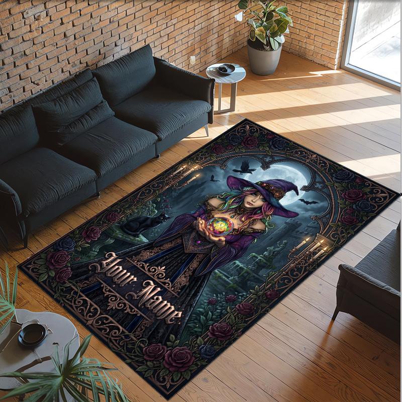 Witchcraft Theme Crystal Velvet Rug Personalized Custom Name Text Soft Floor Mat Home Decor