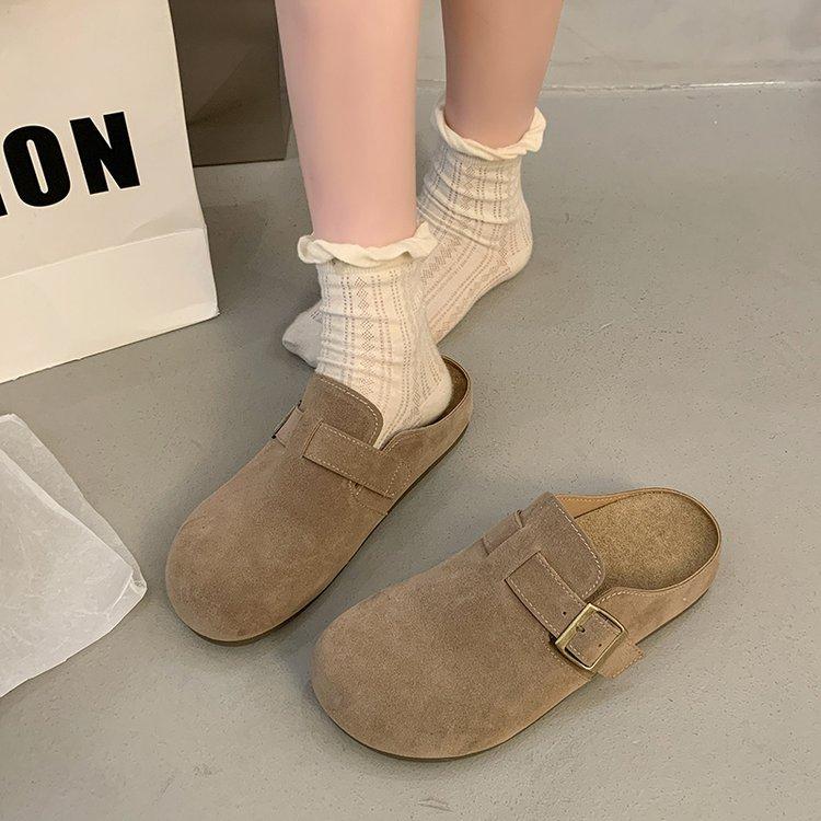 [Ushilai] French Retro Baotou Half Slippers Women's 2025 Spring New Fashion Lazy Flat Bottom One Pedal