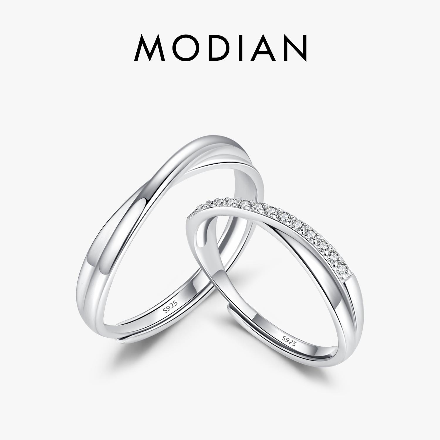 

Модиан, настоящее серебро 925 пробы, переплетающиеся линии, романтические регулируемые парные кольца для женщин, классические свадебные и помолвочные ювелирные изделия