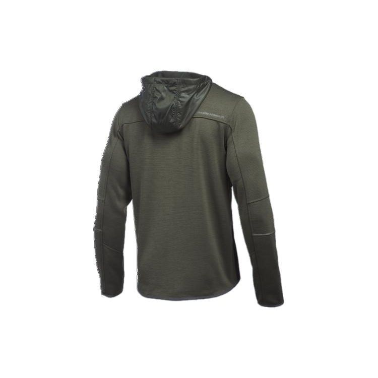 Under Armour Solid Color Hooded Zip Jacket With Brand Logo Print And Reflective Design Men Jackets Green 1280754-334