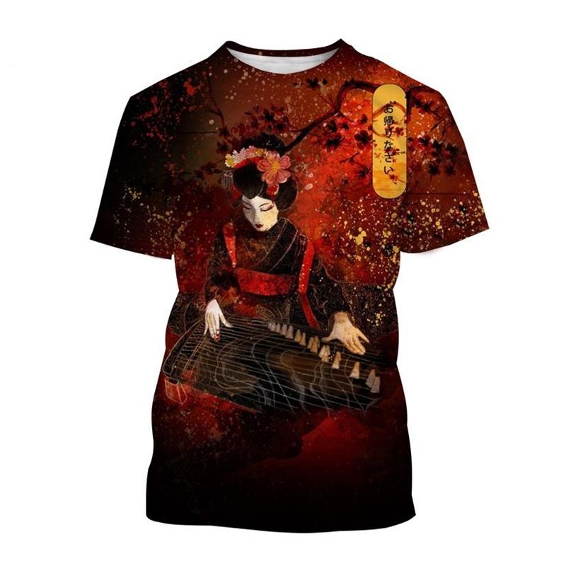 Japanese Art Geisha T-Shirt For Men Summer Vintage Tops Streetwear T Shirt Casual 3d Printed Personality Short Sleeve Tees