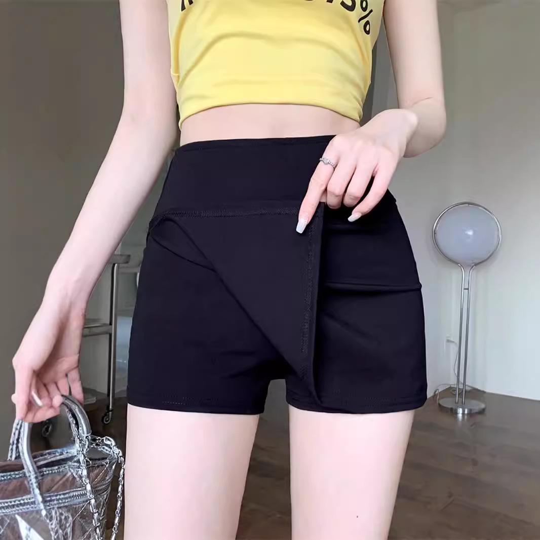 

Лето 2024 Женская юбка-шорты с высокой талией и боковым разрезом - Модная А-силуэтная юбка-шорты, стройнящая фигуру 2XL чёрный