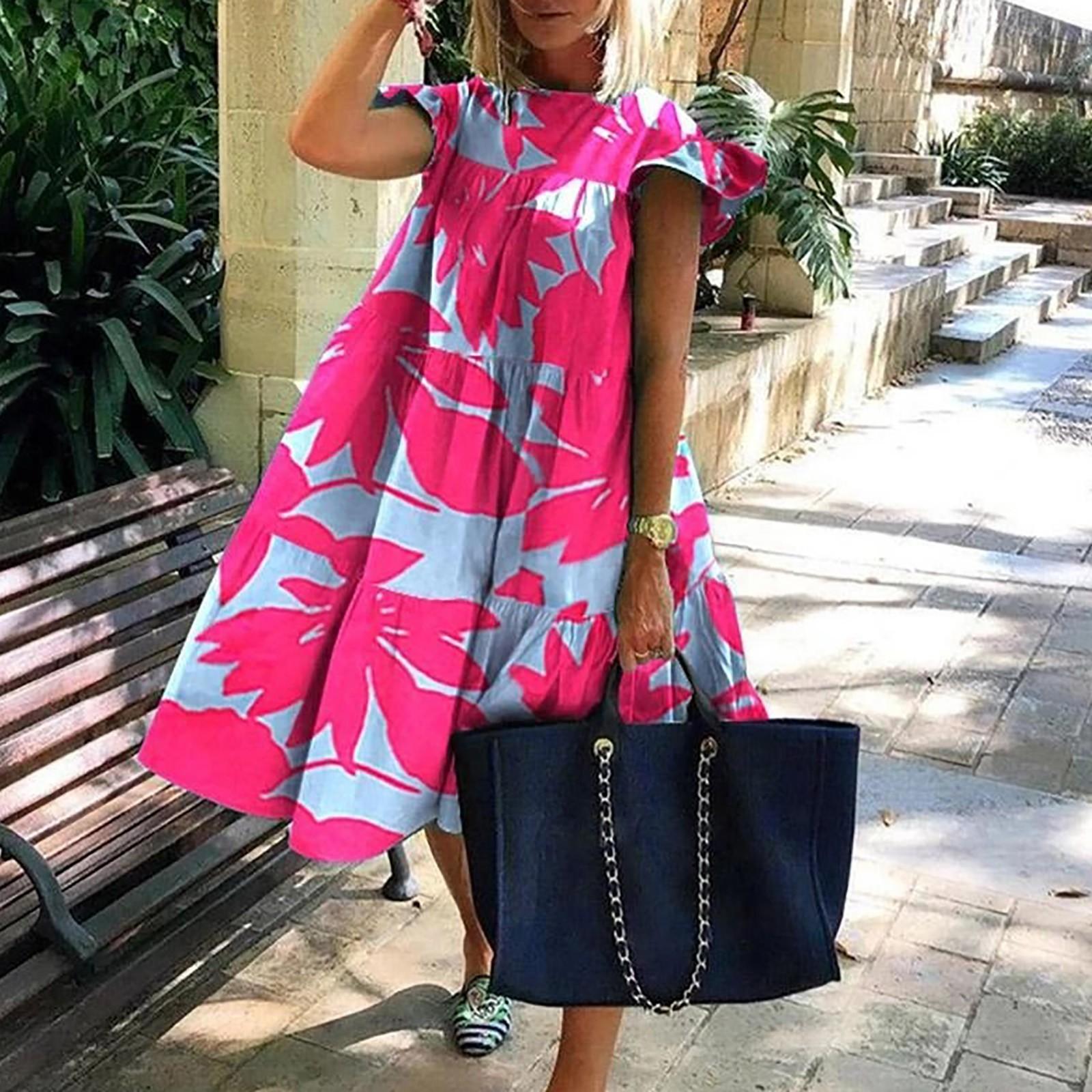 

Женское плиссированное повседневное платье макси с короткими рукавами и принтом в стиле пэчворк L