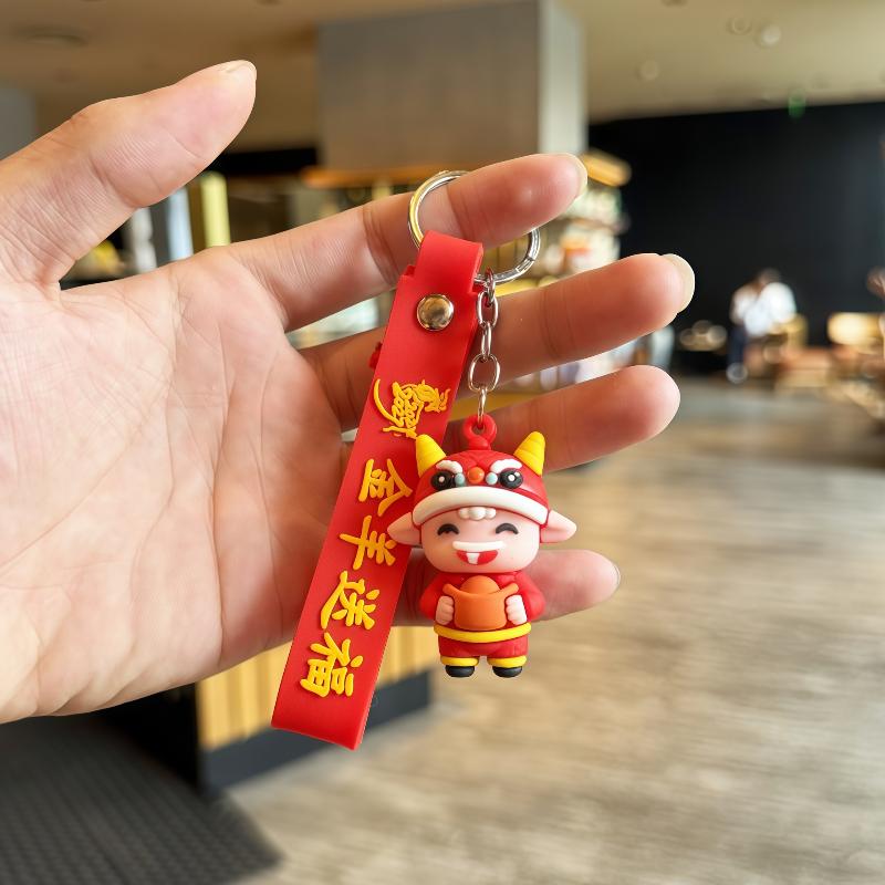 Cute Red Cartoon Sheep Keychain Soft PVC Pendant Durable Wrist Strap Perfect for Student Backpack Pendant Small Gift