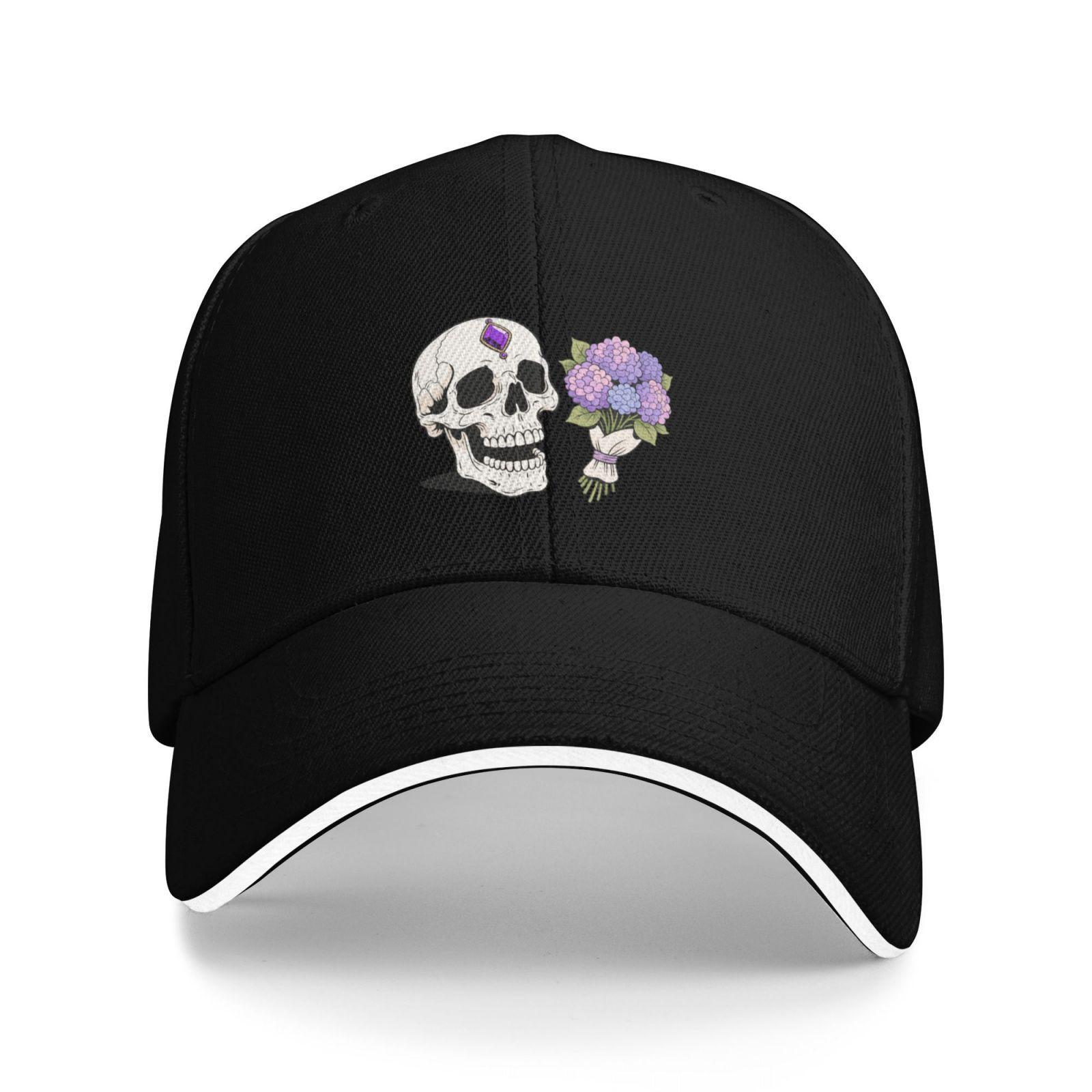 

Skull with Purple Gem and Hydrangea Bouquet Baseball Cap Unisex Cotton Casual Adjustable Sports Hat One Size