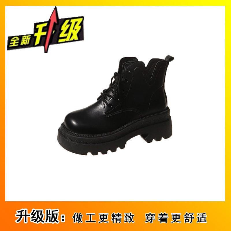 Medium heel heightening ins Martin boots women's versatile 2025 summer new British platform lace-up single boots show height short boots