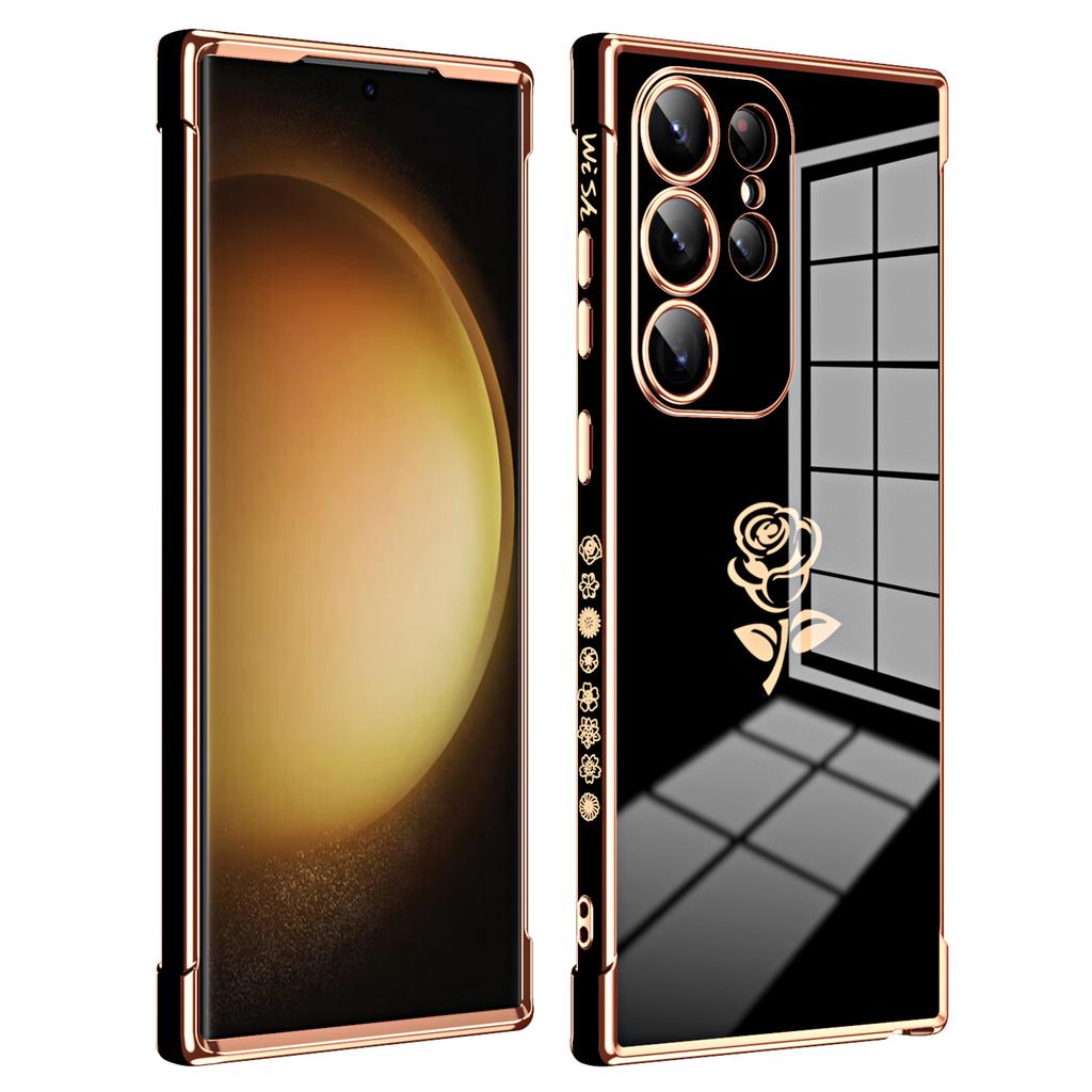 For Samsung Galaxy S25 Ultra Case Electroplating Edge Rose Pattern TPU Phone Back Cover Airbag Drop Proof