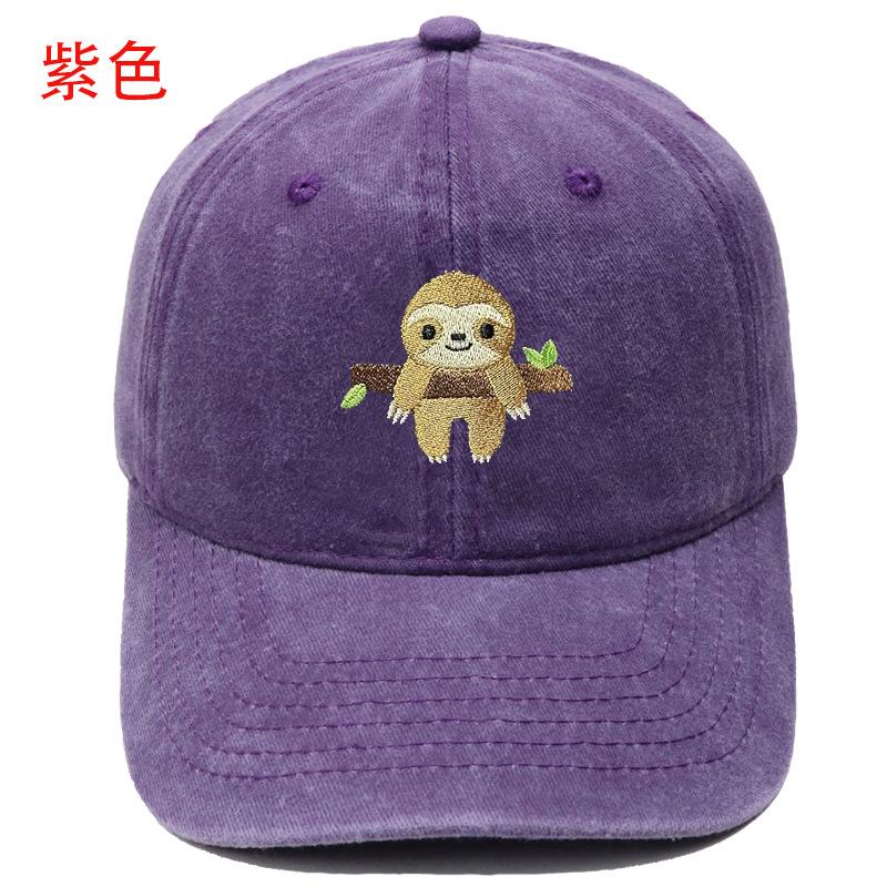 Popular Cute Sloth Embroidered Baseball Cap Animal Washed Retro Men's and Women's Casual Outdoor Sun Hat