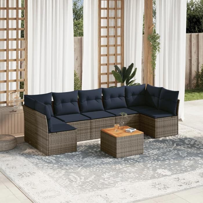 VidaXL Salon de Jardin avec Coussins 8 pcs, Canapés de Patio, Ensemble de Meubles, Mobilier de Terrasse Exterieur, Gris 3255907