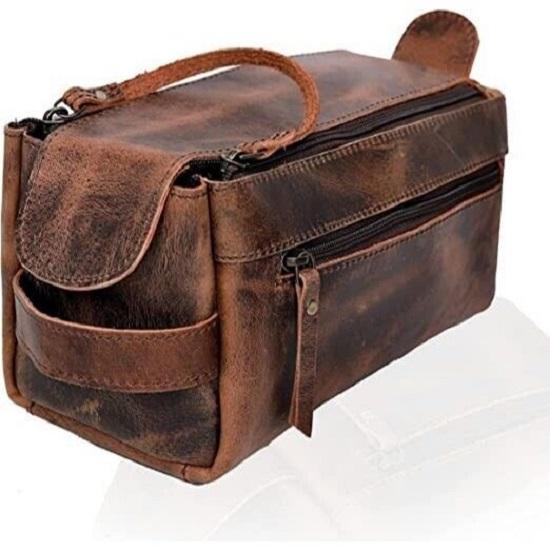 Geantă de toaletă Kit de bărbierit din piele naturală Dopp Kit Geantă de călătorie