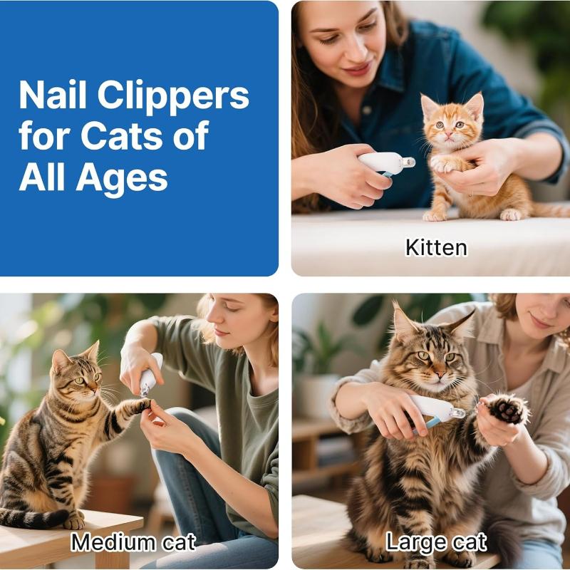 Cat Nail Clipper with Adjustable 3-Size Trimming Hole & Hidden Nail File | Safe Toenail Trimmer for Kittens & Indoor Cats | Anti-Splash Claw Cutter