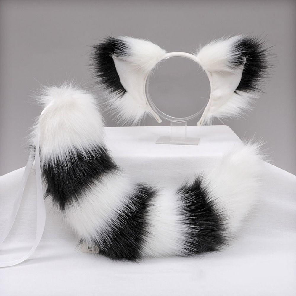 Cat Tail Plush Cat Tail and Ears Set Cat Ear Halloween Animal Cosplay Props  Adult