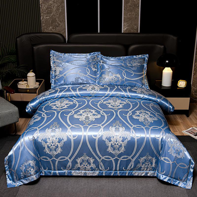 New 4Pcs European Satin Jacquard Bedding Set Four Season Universal Skin Friendly Cozy Duvet Set Double Couple Size Bedclothes