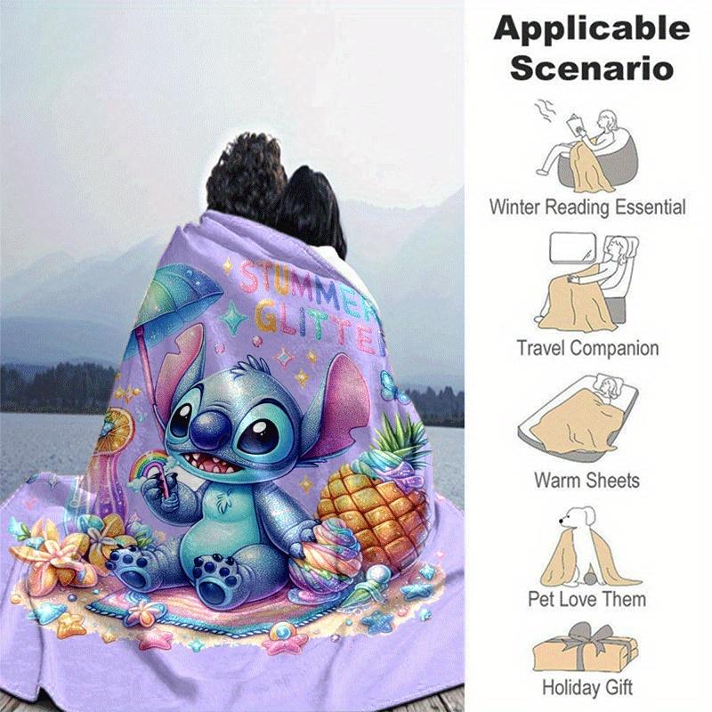 1pc Cute Stitch Printing Blanket - Soft, All-Season Throw for Living Room, Bedroom,Personalized Gift with Adorable Cartoon Design