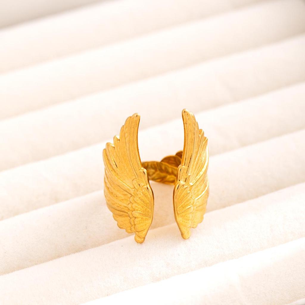 Adjustable Stainless Steel Open Wing Ring - Colorfast Titanium Steel, European/American Style for Women