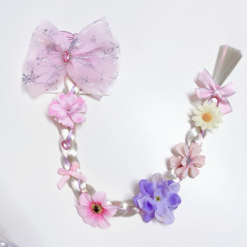 Grenzüberschreitende Perücken: Geflochtene Kinder- & Erwachsenen Prinzessin Cosplay Accessoires mit großer Schleife Mesh Haarspange