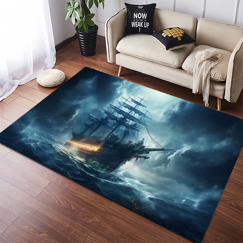 Dark Fantasy Ghost Ship Storm Ocean Area Rug, Non-Slip Floor Mat for Living Room