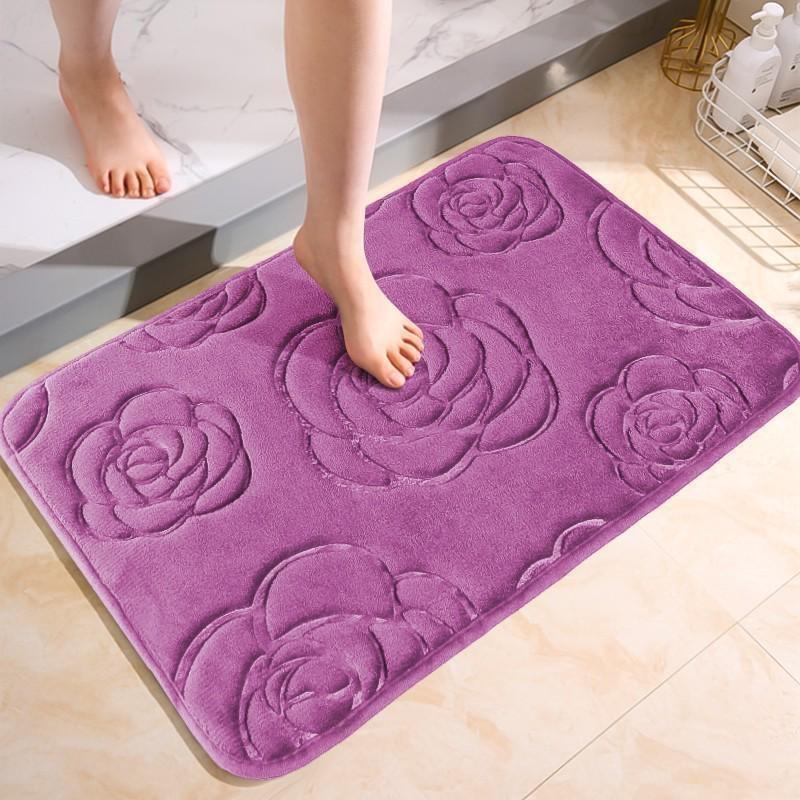 Badmattor Rose Flower Präglat badrum Badmatta Flanell Halkfri matta i badkar Golvmatta Duschrum Dörrmatta Memory Foam Pad Tvättbar matta