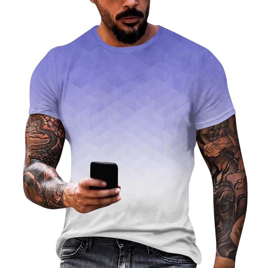 Men's Casual Loose Fit Short Sleeve T-Shirt Gradient Print Crew Neck Lightweight Soft Fabric Summer Wear
