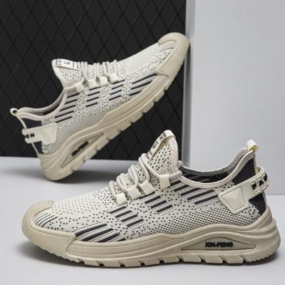 Men's Flying-woven Mesh Casual Sneakers Rubber Soft Sole Lace Up Flat Sneakers Outdoor Light Walking Running Sneakers Zapatillas
