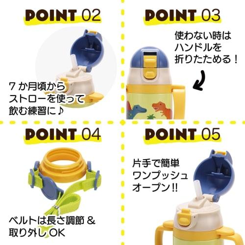 Skater Double-Handed Stainless Steel Water Bottle with Straw, Baby Mug, Dinosaur Picture Book, 350ml, STWM3N-A