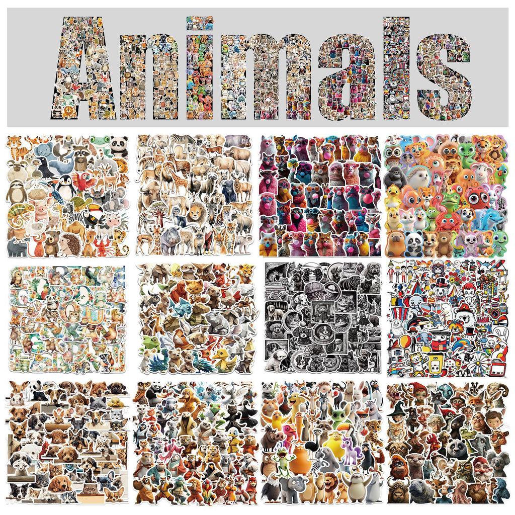 Sada samolepek divoké zvěře: Los, Alpaka, Panda & Lev