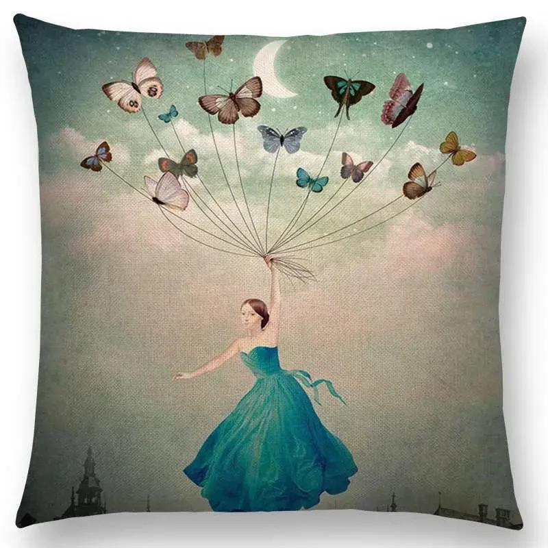 New Elegant Lady Lovely Girl Shakespeare Fantasy Painting Moon Night Swan Dream Trees Cushion Cover Sofa Throw Pillow Case