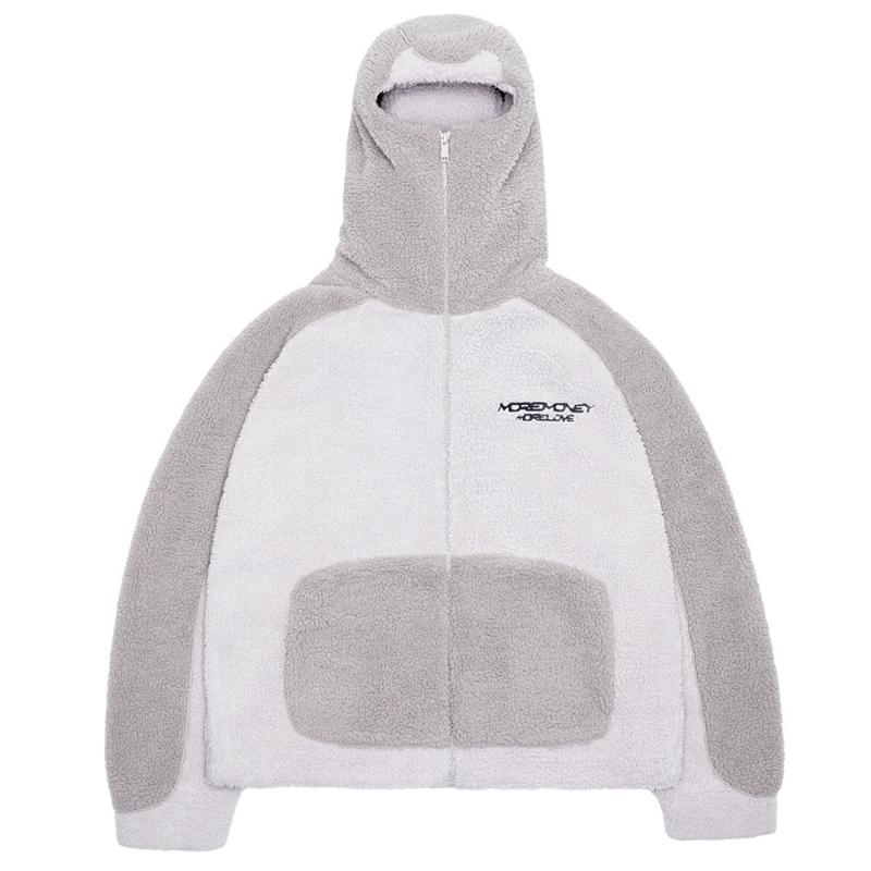 European and American autumn and winter trend loose unisex color blocked patchwork hooded cardigan jacket XL