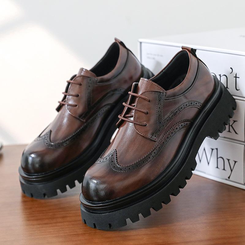 Leather Shoes Men's Platform Heightening Casual Shoes British Style Hollow Leather Shoes Summer Casual Men's Shoes Wedding Groom Suit Shoes