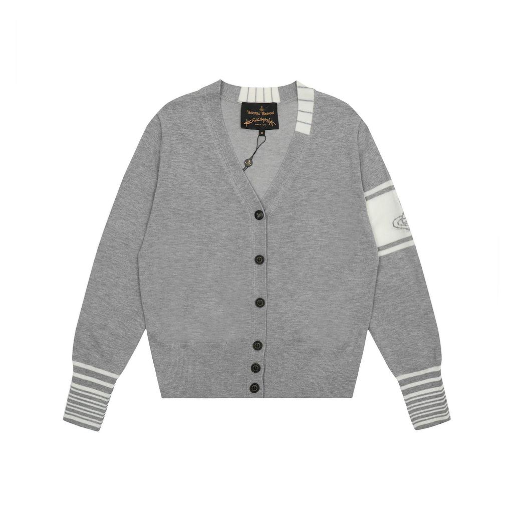 25SS Vivi Saturn Stickerei Schlanker Strickpullover mit Rüschenkragen - Koreanische Frühjahrs-/Herbstkollektion