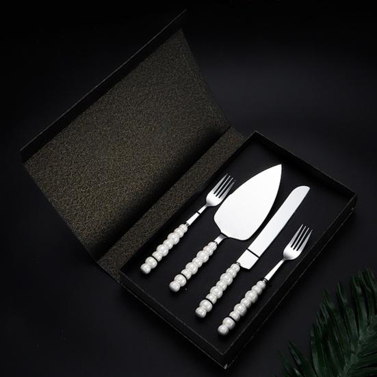 Edelstahl-Besteckset mit Griff, Kuchenmesser, Gabel und Spatel, rostbeständiges Besteck für Nachmittagstee, Hochzeiten und Partys