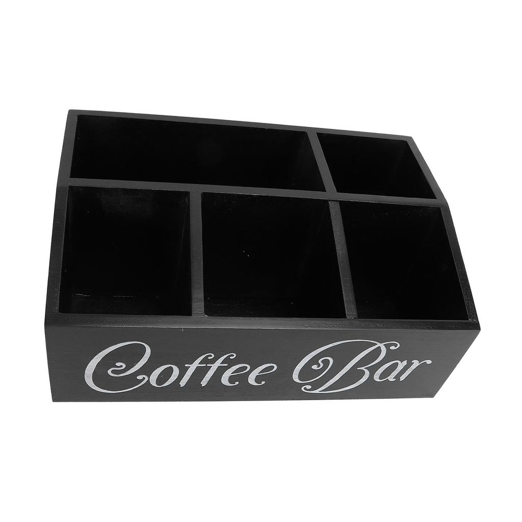 Coffee Station Organizer 5 Compartments Wooden Coffee Pods Holder Storage Basket for Countertop