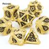 7 Pcs Golden Black Tree Stump Root Metal Dice Solid Metal Polyhedral Dice Suitable for Role-Playing RPG  Board Game Card Game