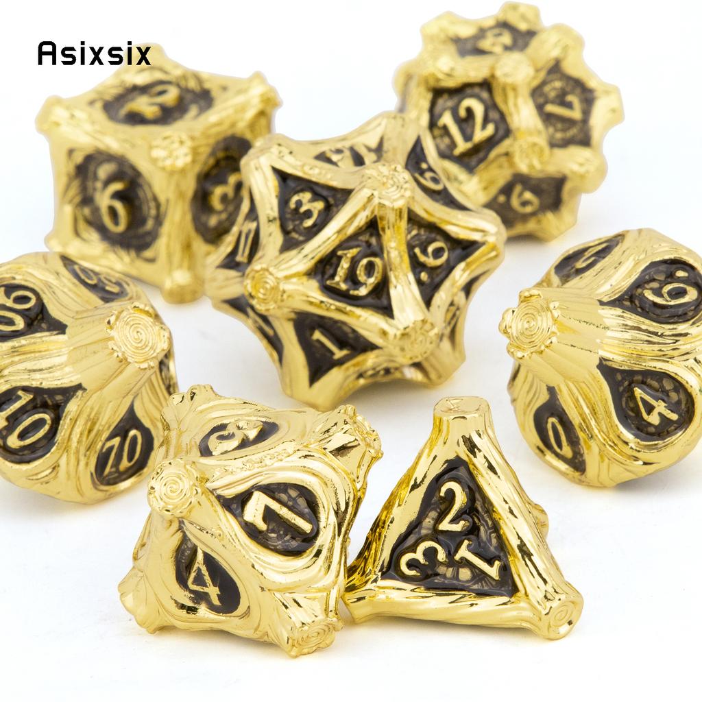 7 Pcs Golden Black Tree Stump Root Metal Dice Solid Metal Polyhedral Dice Suitable for Role-Playing RPG  Board Game Card Game