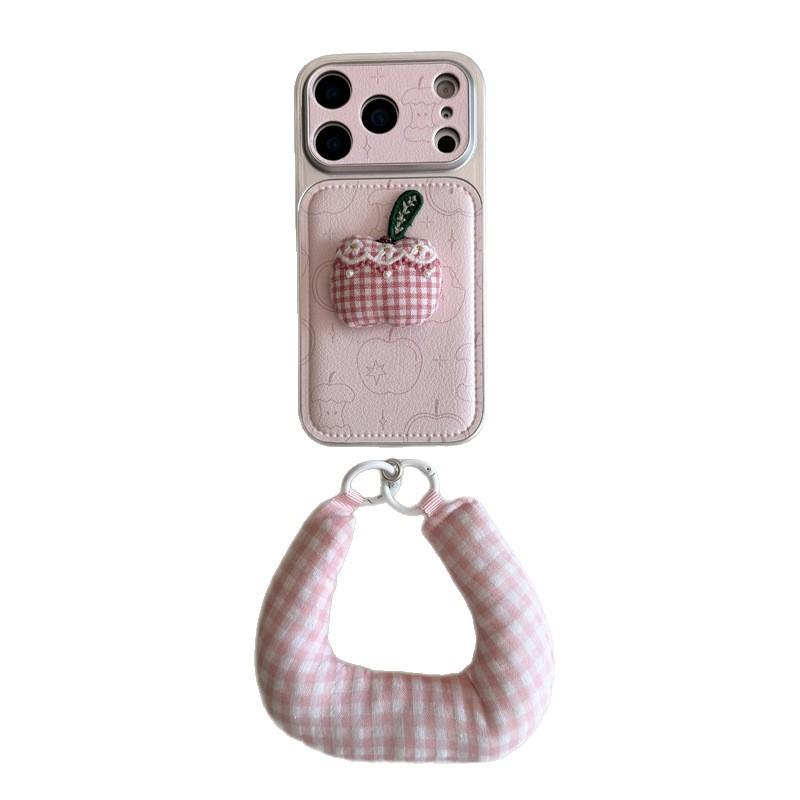 Koreanischer Stil Rosa Linie 3D Stoff Frucht Hülle für iPhone 17 Pro Max Apple 16 Handyhülle 15 für Damen 14