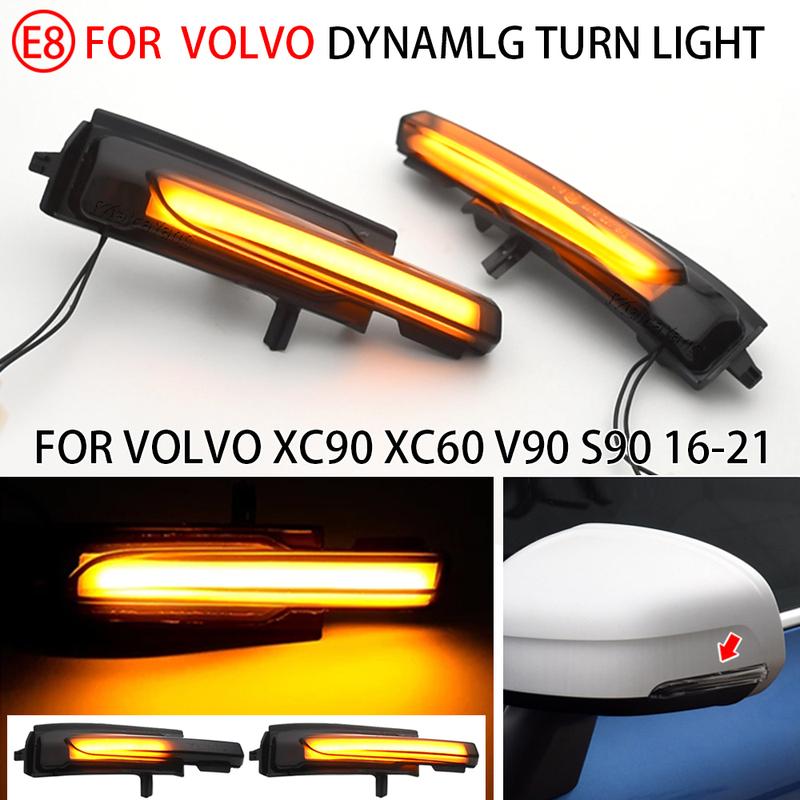 2PCS Led Side Wing Rear View Door Mirrors Repeater Dynamic Turn Signal Light Indicator Blinker For 16-21 Volvo XC90 XC60 V90 S90