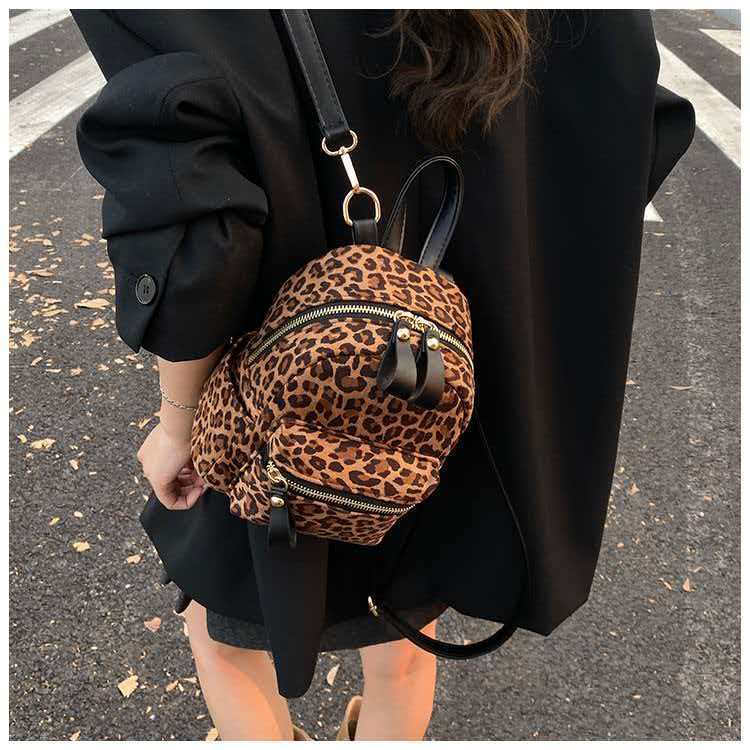 Niche Design Backpack Women s Mini Personality Leopard Print All-match Fashionable Casual Small 18x10.5x19