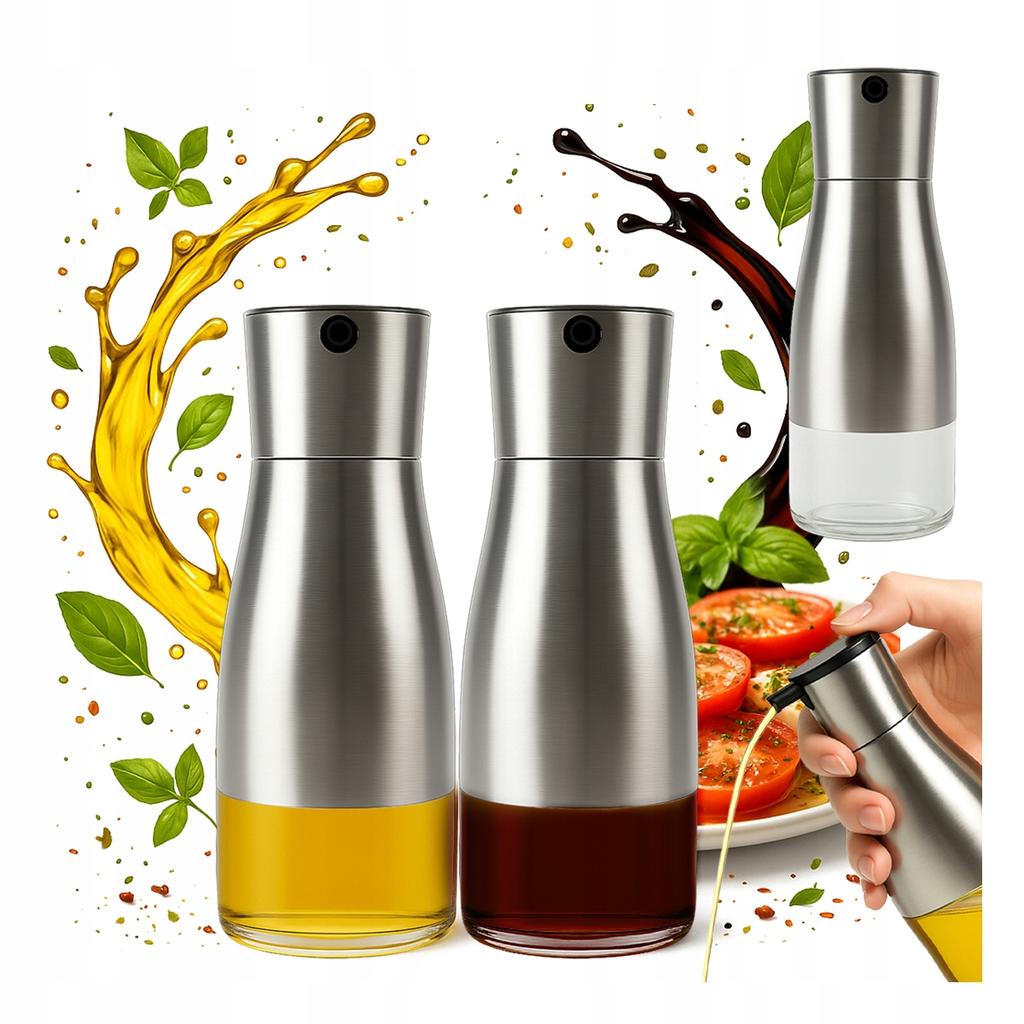 2X Dozownik Do Oliwy Octu Oleju 320 Ml Butelka Szklana Z Metalowa Zakrętką