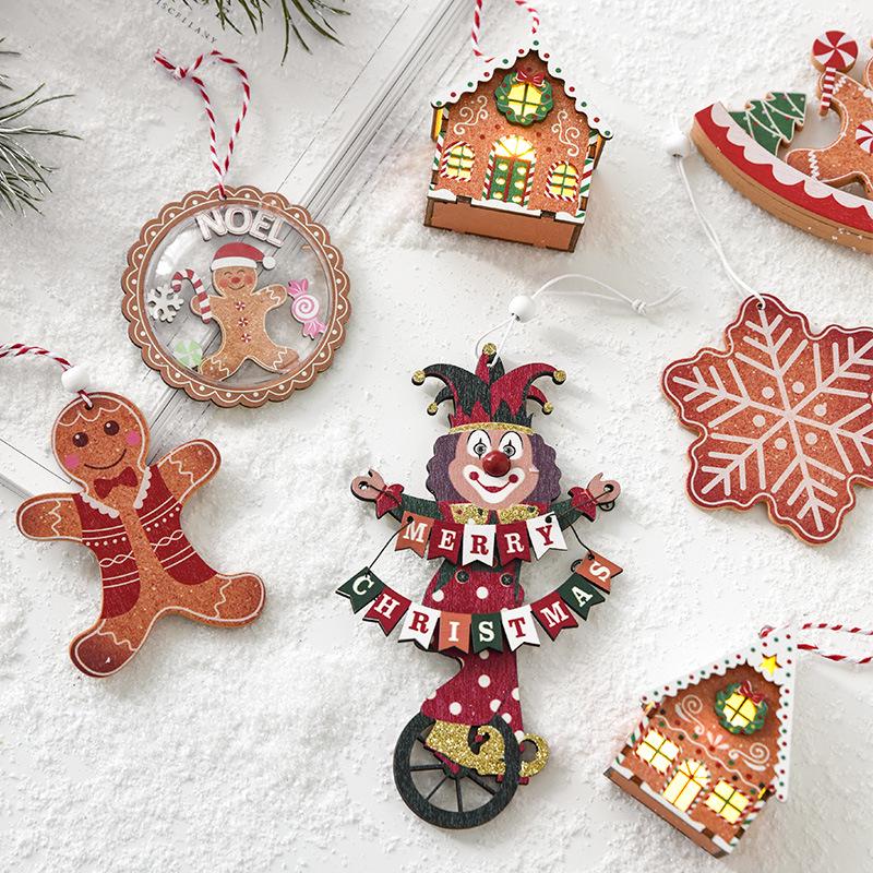 NUCHI Luminous Wooden Christmas Tree Ornaments - Small House Pendant Decorations