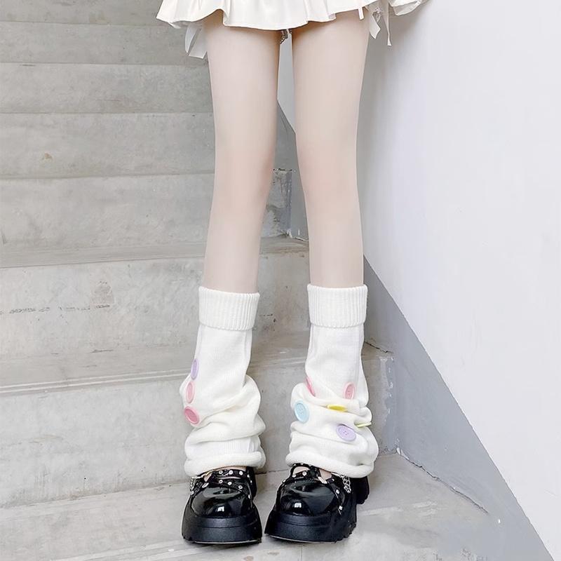 Cache-mollets boutonnés multicolores originaux Chaussettes empilées automne hiver japonaises Chaussettes JK mi-mollet Dopamine