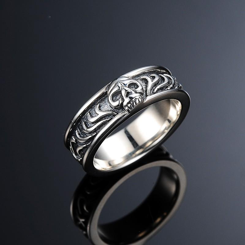 Unisex Adjustable Open Ring With Skull Motif Vintage Style Copper Plated Geometric Band Men Women