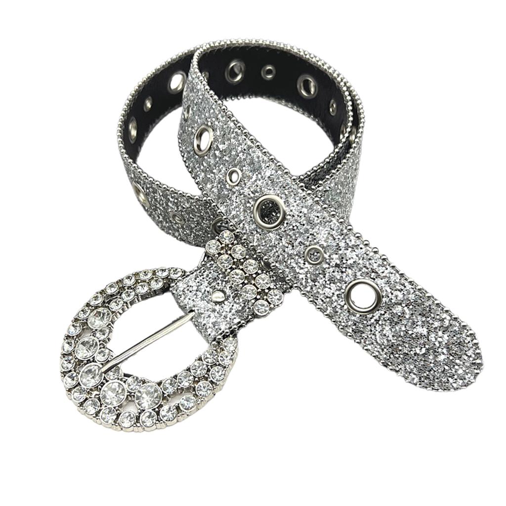 Adult Belt with Rhinestone Buckle Light Luxurious Ladies Locomotive Waistband
