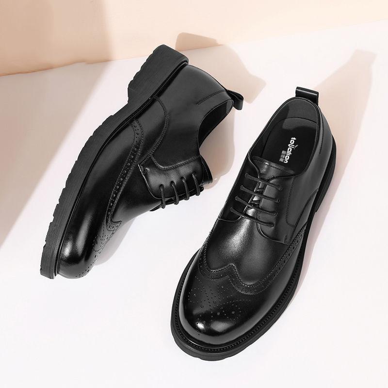 Brock Casual Leather Shoes Men's Spring Leather Wide Feet Big Head Leather Shoes British Men's Outdoor Tooling Shoes Trendy Shoes