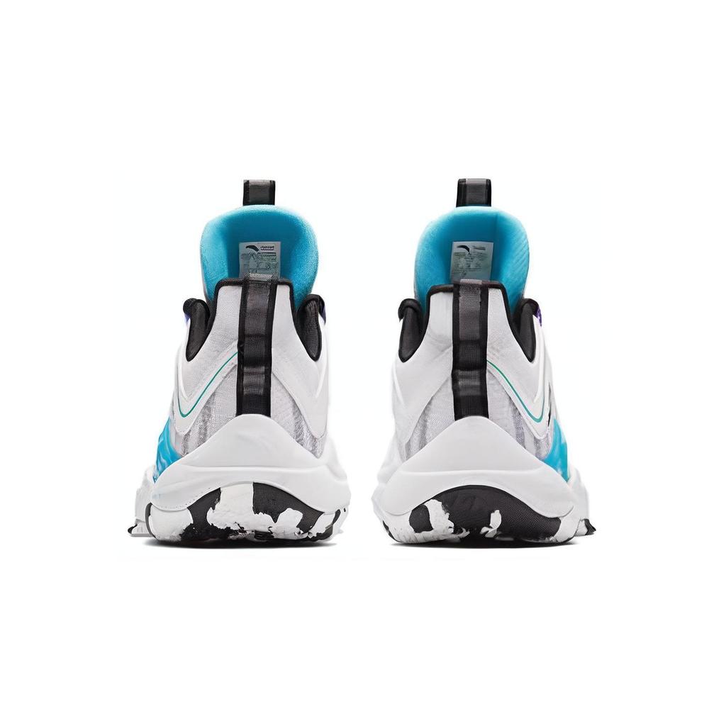 Anta Kids Round Toe Lace-Up Shock Absorbing Wear-Resistant Low-Top Basketball Shoes Kids Sneakers White Purple Blue A312341106-4