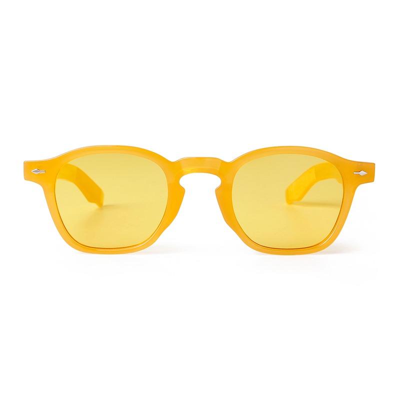 Trendy Retro Yellow Orange Square Sunglasses Women Men Luxury Designer Vintage Rivet Frame Sun Glasses Classic Green Shades