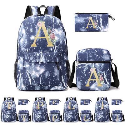 3Pcs Backpack 26 English Letters Grey Cosplay Canvas for Boys and Girls Children Kids Schoolbag Travel Bag Back To School Bookbag