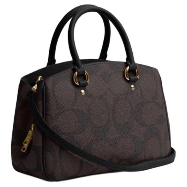 Coach Savannah 28 Verstelbare Afneembare Schouderband Klassiek Logo Print Gecoat Canvas Tote Bag Grote Dames Tote Bags Walnoot Zwart CAL53-IMXAQ