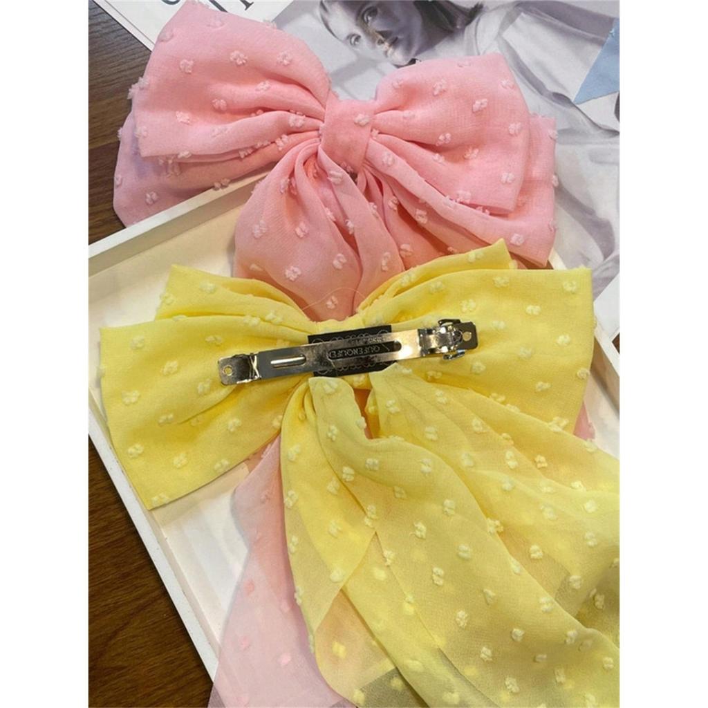 6 Damen Frühling/Sommer einfarbig Chiffon lang gepunkteter Stoff super Fee große Schleife Hinterkopf Haarspange Haarschmuck