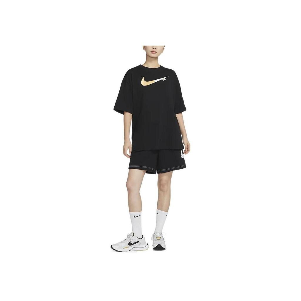 Nike Spor Giyim Bol Günlük Düşük Omuzlu Düz Kollu Tişört Kadın Üst Siyah DX6291-010