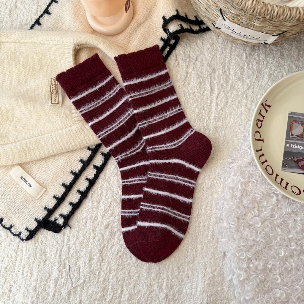 New Year'S Red Socks Mid-Leg Socks Thickened Warm Cartoon Cat Puppy Christmas Vibe Wool Socks